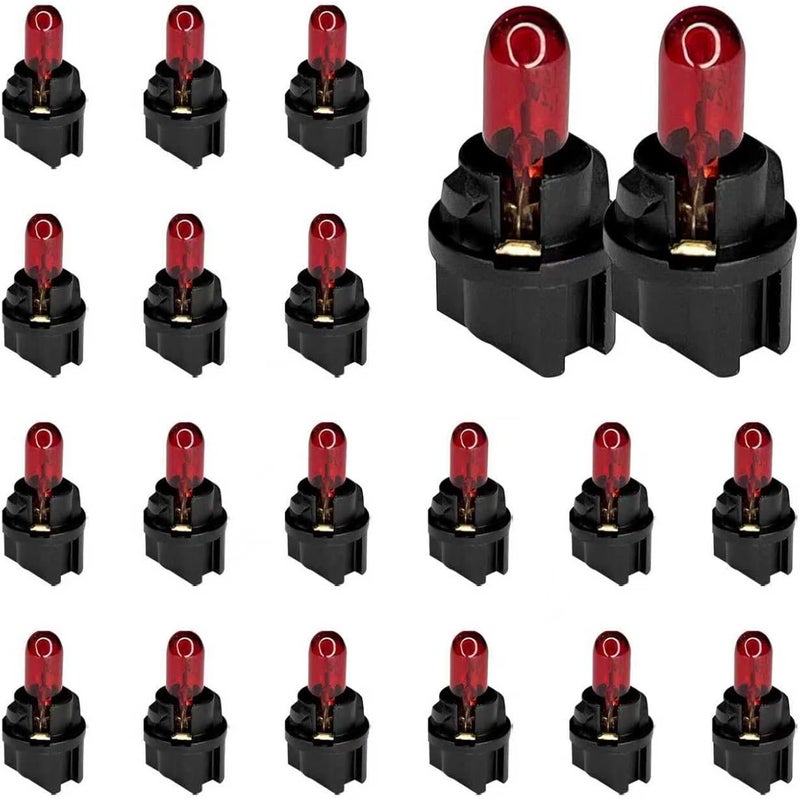 QQWD 20PCS T5 17 57 86 Halogen Instrument Cluster Bulbs Kits, 12V Dash Light for Car Interior, Automotive Replacement Gauge Cluster Panel Bulb with T5 Sockets, Universal Lighting Accessories（Red - Image 1